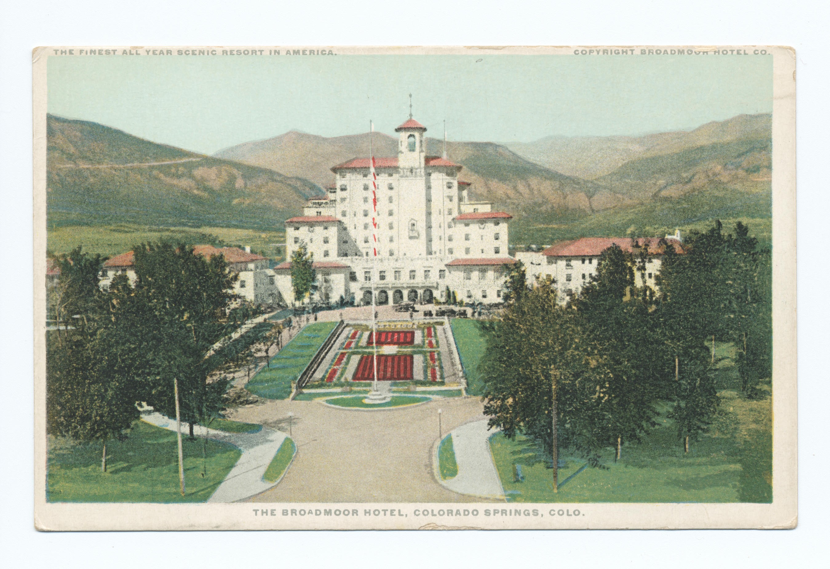 An old postcard for The Broadmoor, which calls it the “finest all year scenic resort in America”. Picture: Alamy