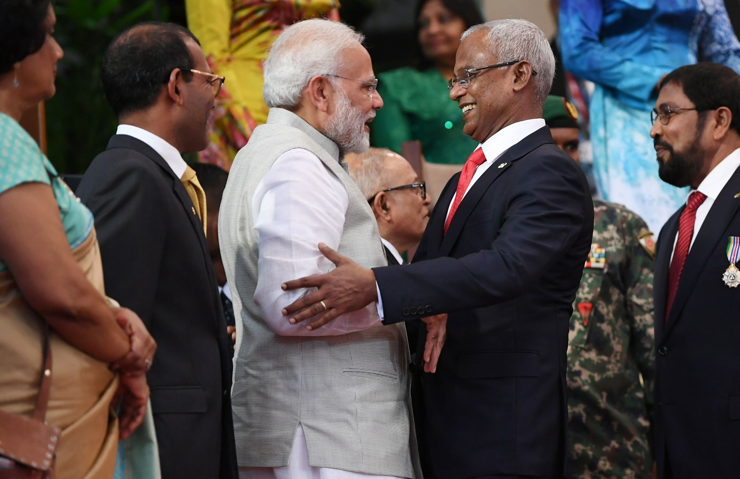 Indian Prime Minister Narendra Modi with new Maldives President Ibrahim Mohamed Solih in Male. Photo: AFP