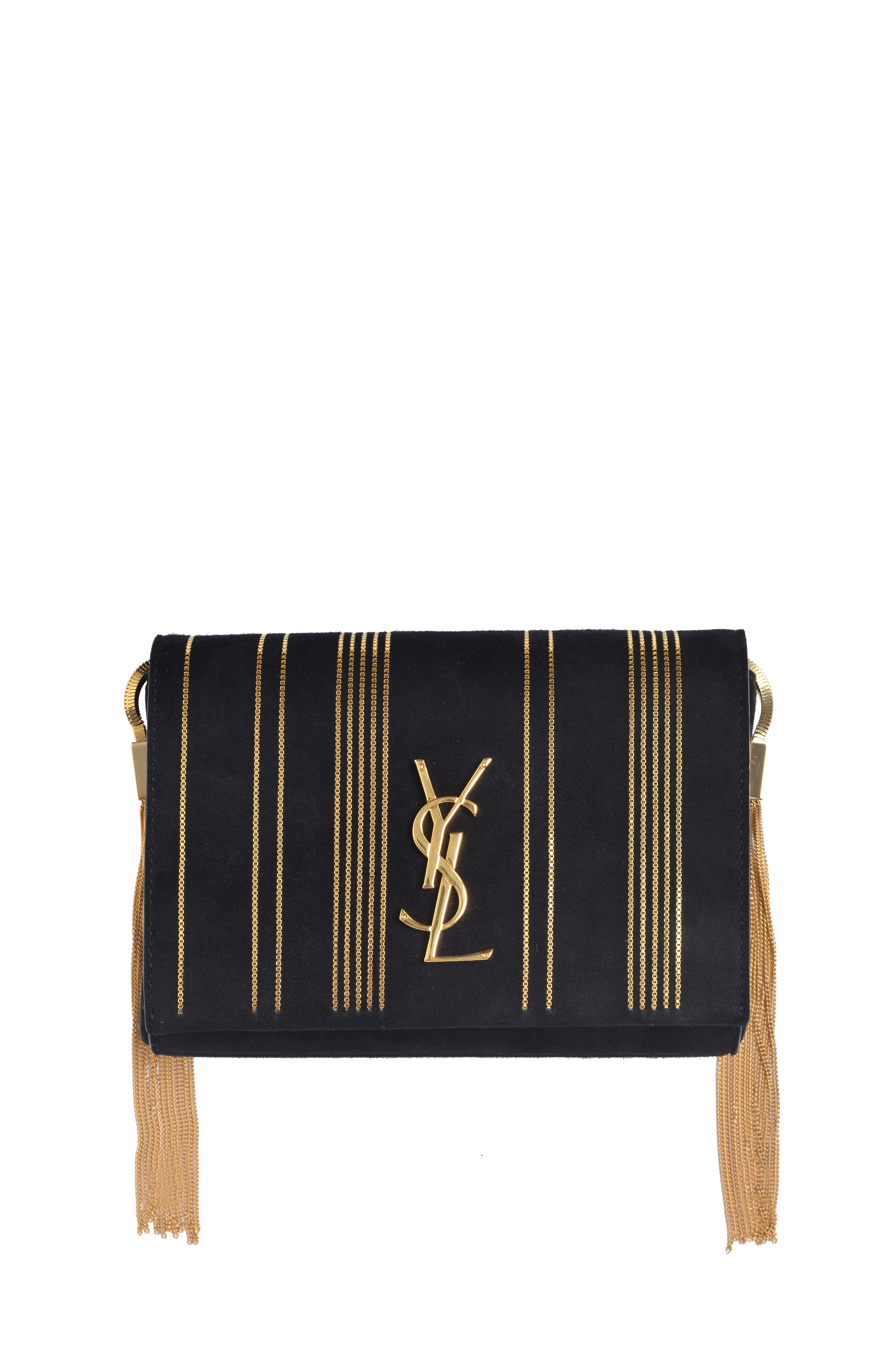 ysl black bag with gold tassel
