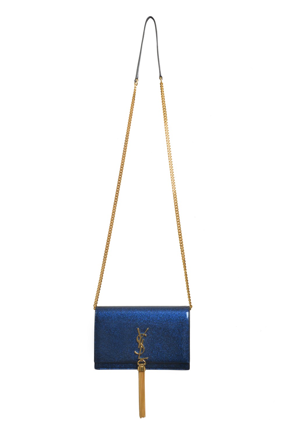 The Saint Laurent Kate Wallet on a chain in blue glitter leather costs US$1,700.