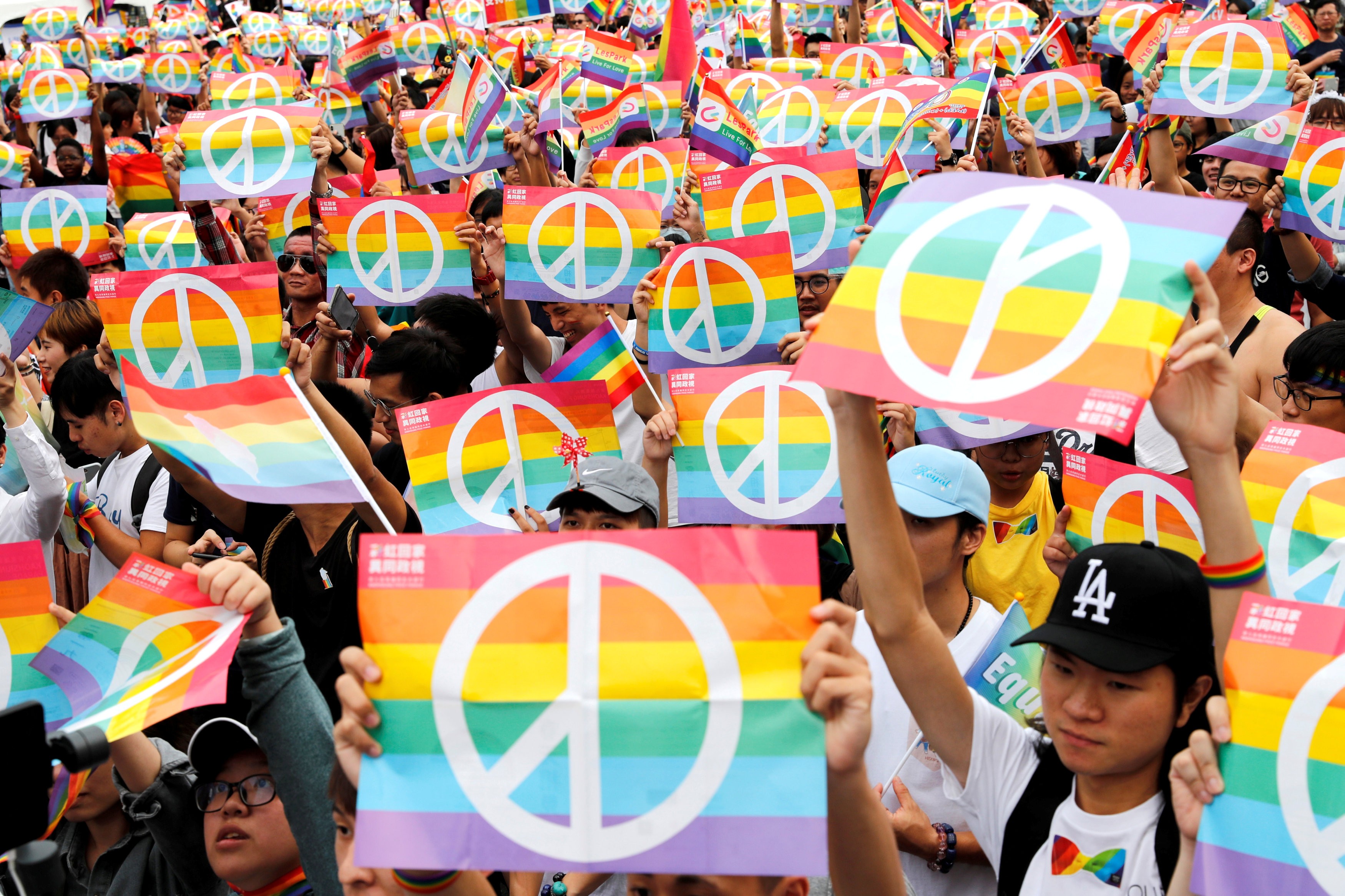 Marriage-equality supporters take part in a pride parade in Kaohsiung, Taiwan, on November 25 after losing the same-sex marriage referendum. Photo: Reuters