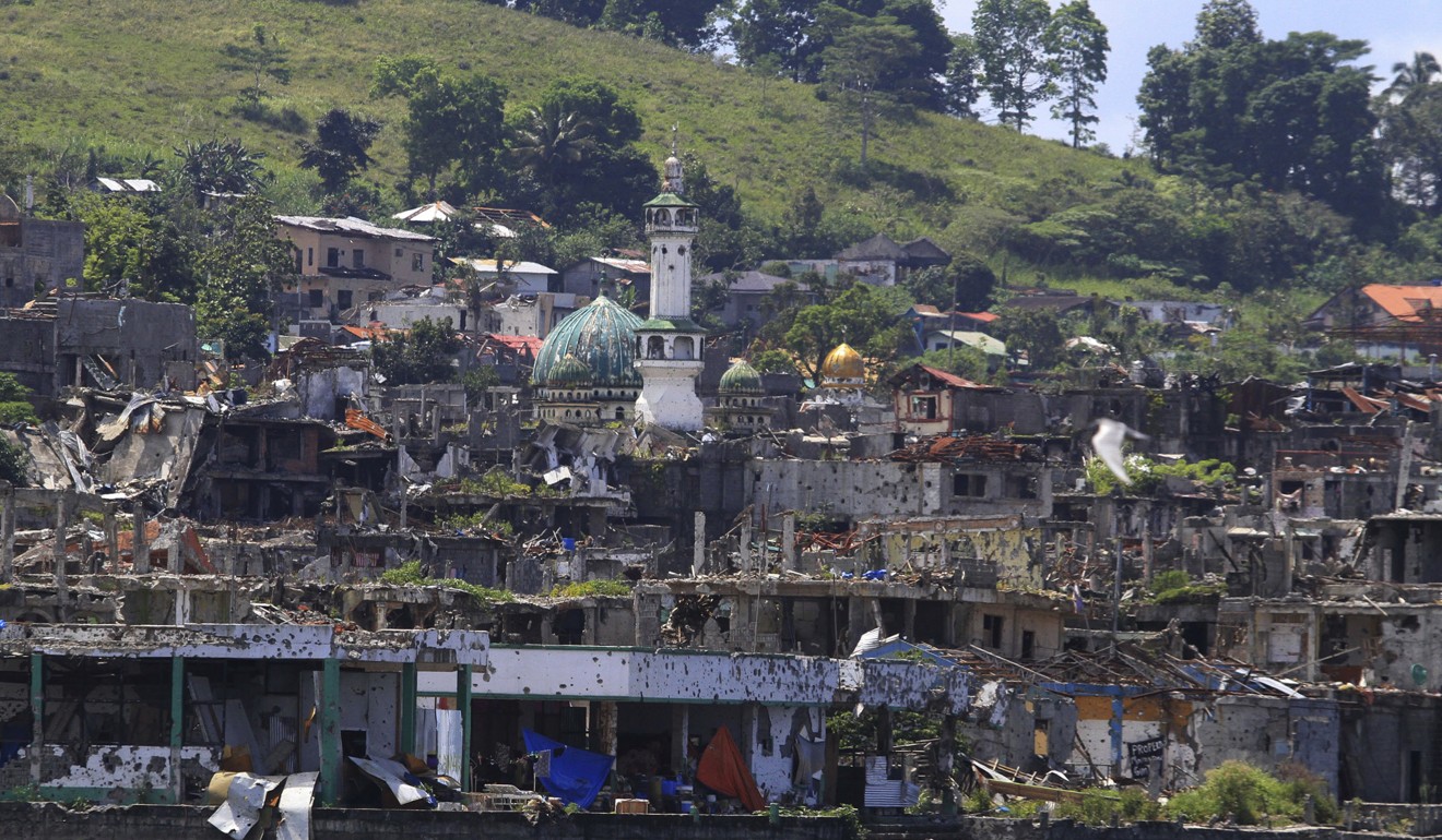 Marawi city in now in ruins following a five-month battle with Islamic State-inspired rebels last year. Photo: AP