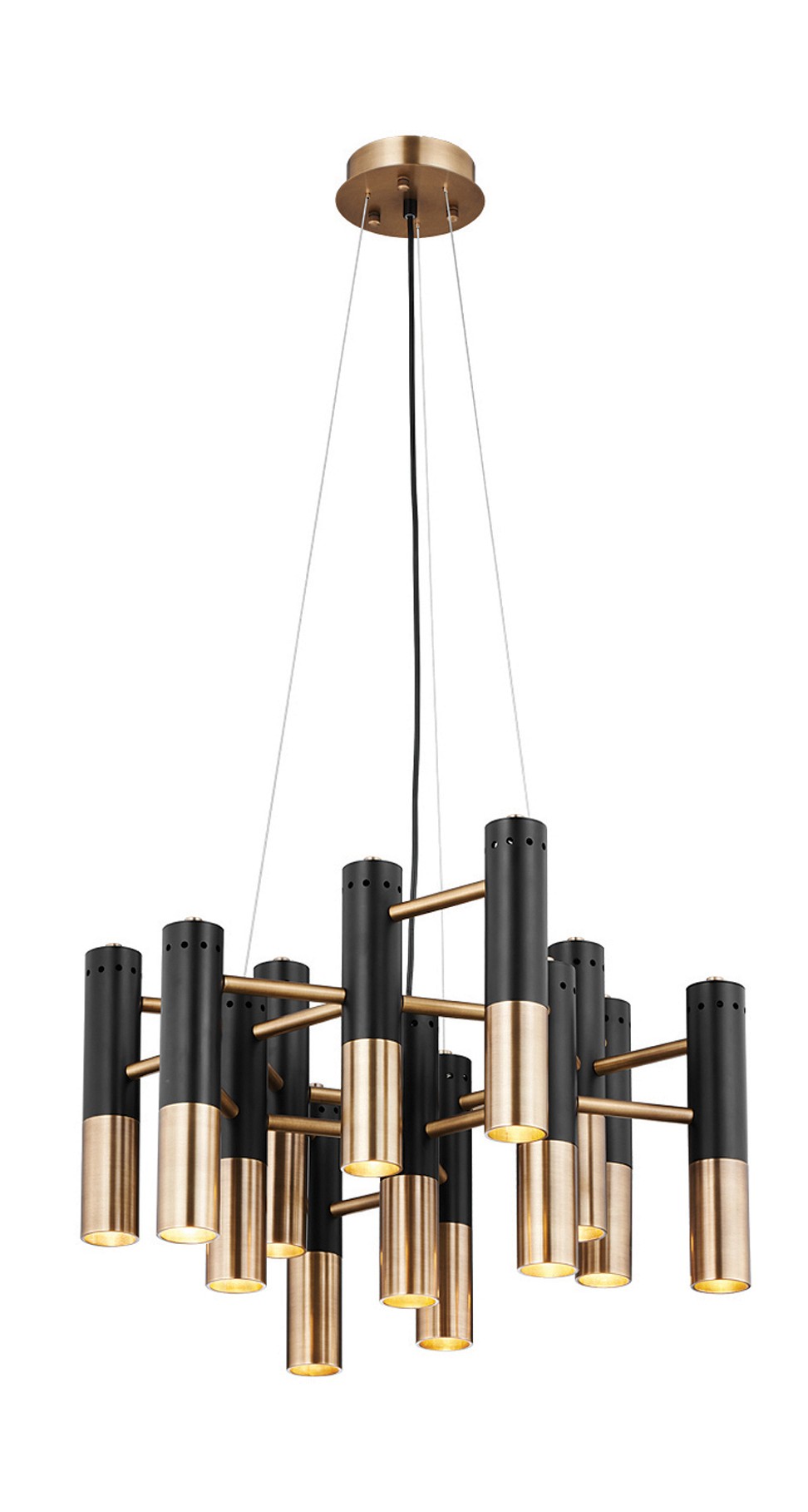 Draw attention to a high ceiling with bold lighting, like this installation from Indigo Living.