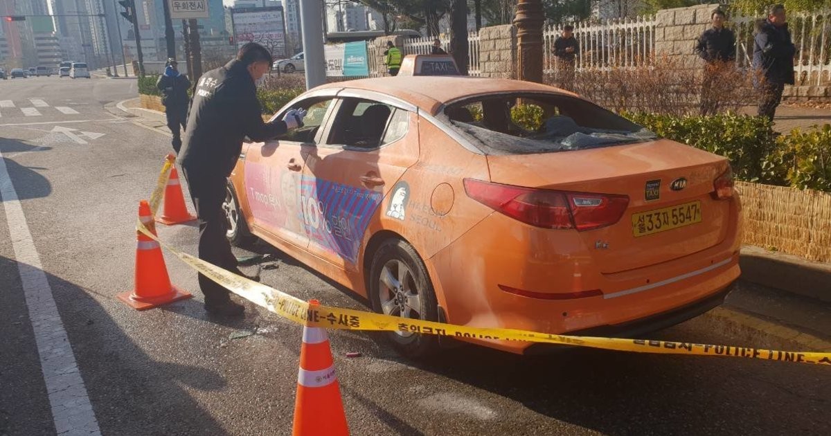 A South Korean taxi driver lit himself on fire in protest of a new ride-hailing app. Photo: Handout