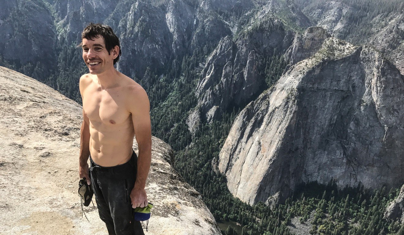 Alex Honnold atop the summit of El Capitan after becoming the first person to climb its 900-metre face without a rope. Photo: National Geographic/Jimmy Chin