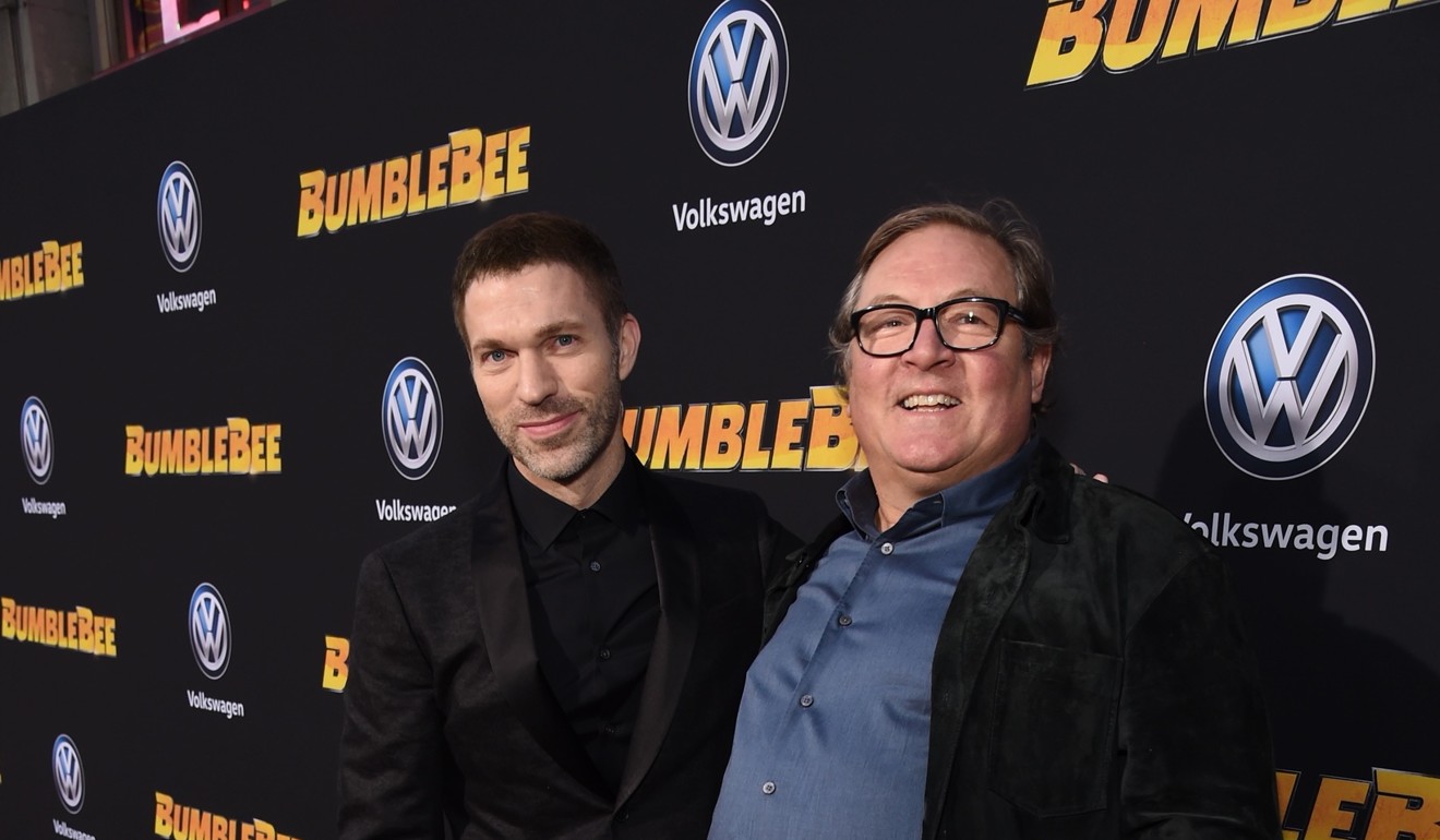 Director Travis Knight (left) and producer Lorenzo di Bonaventura attend the Bumblebee premiere. Photo: Michael Kovac/Getty Images for Paramount Pictures