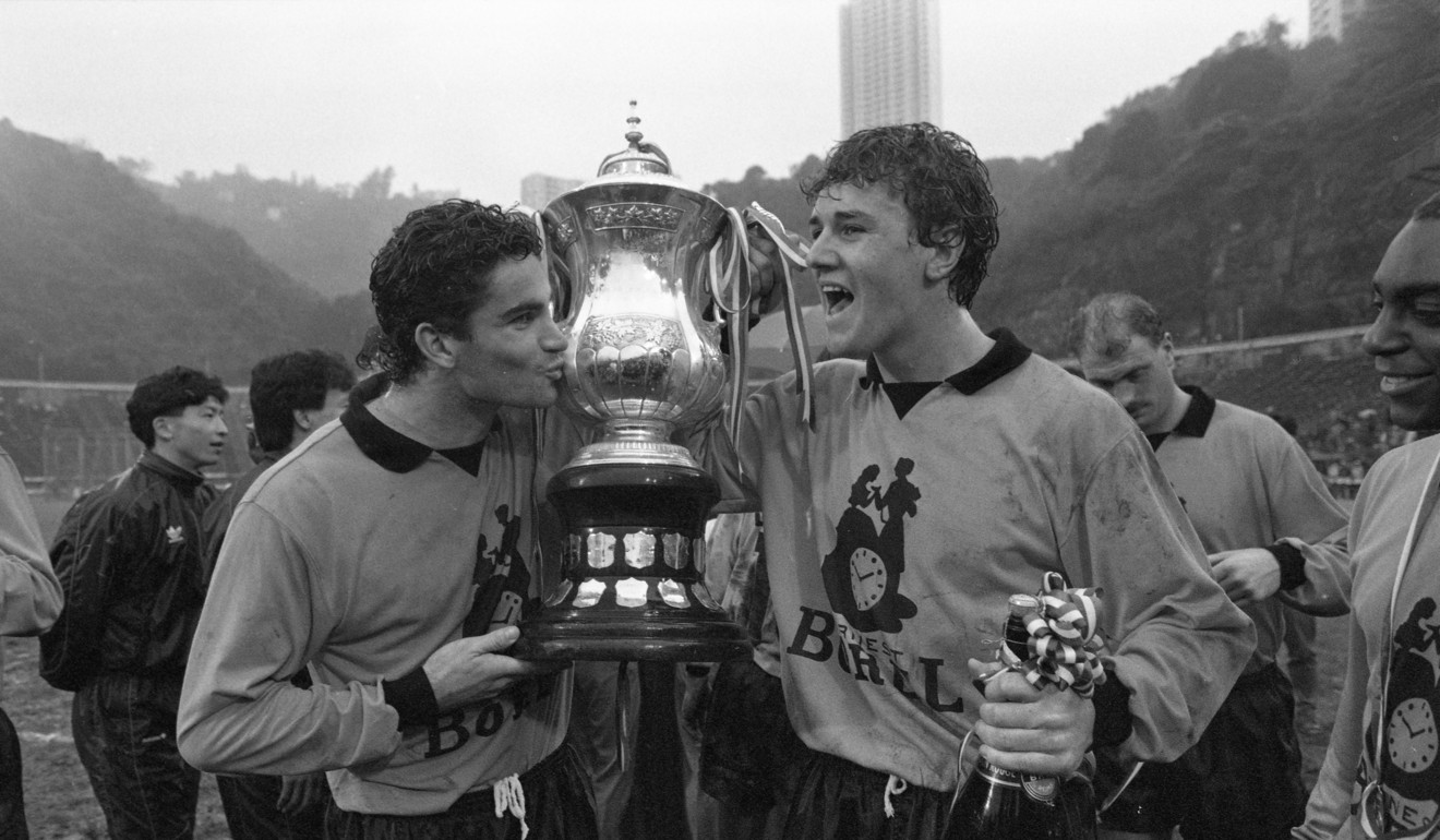Craig Foster (left) and Peter Murray celebrate winning Hong Kong’s Viceroy Cup in March 1992. Photo: Robert Ng