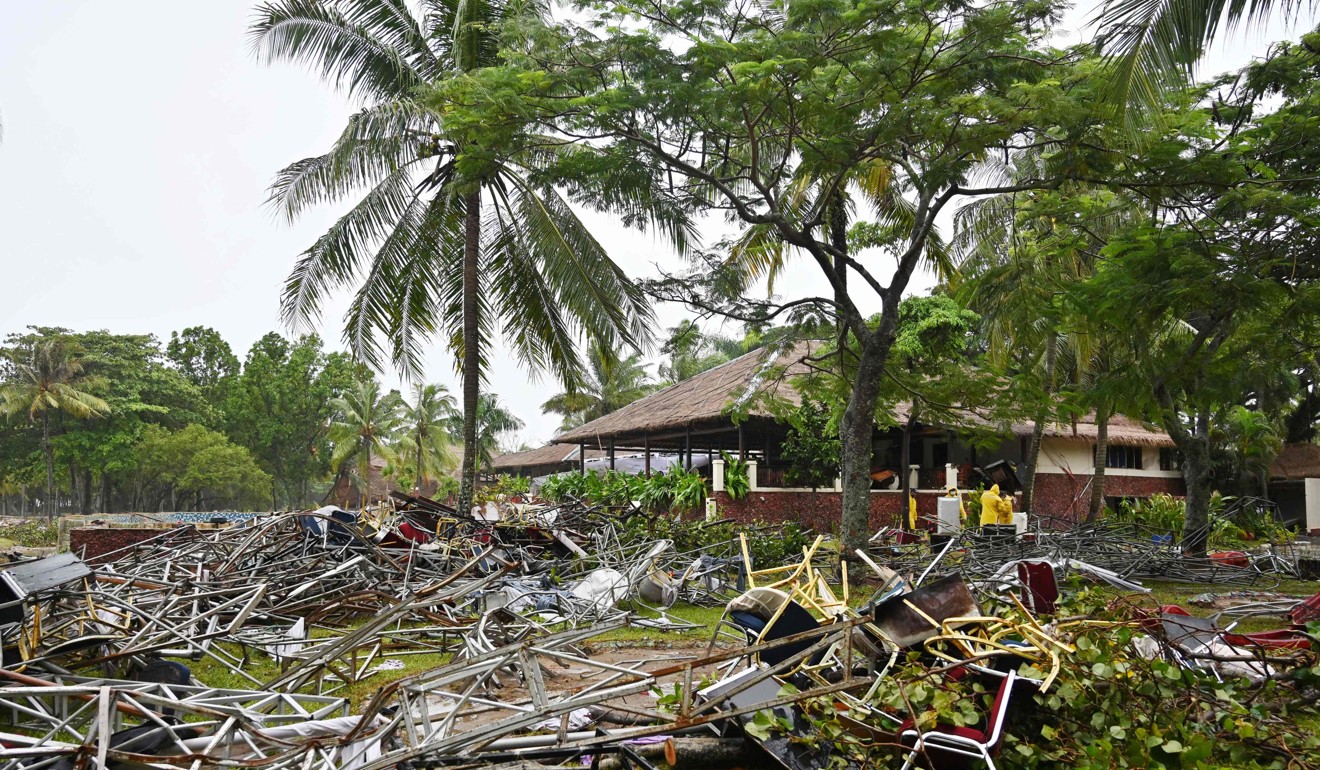 The area where the Seventeen pop band was playing when the tsunami hit the west coast of Indonesia’s Java island. Photo: AFP
