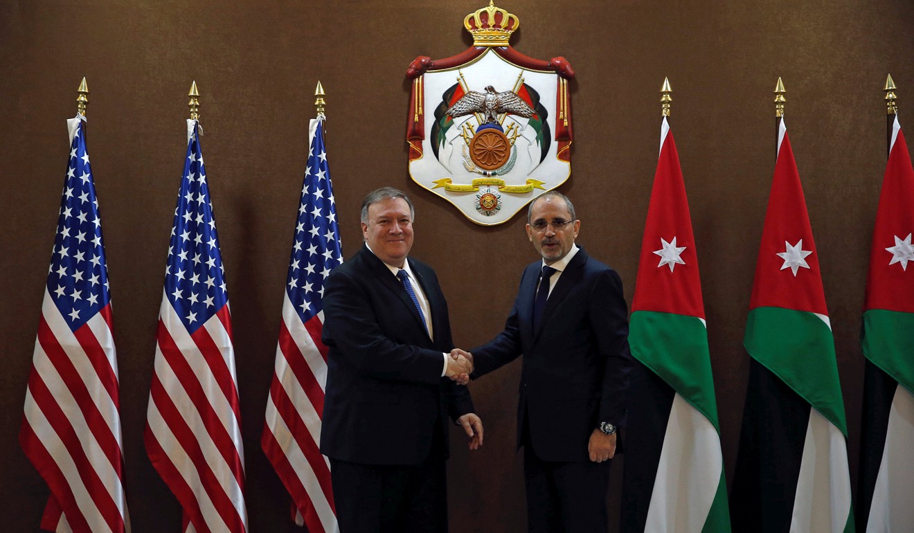 Pompeo with Jordanian Foreign Minister Ayman Safadi. Photo: Reuters