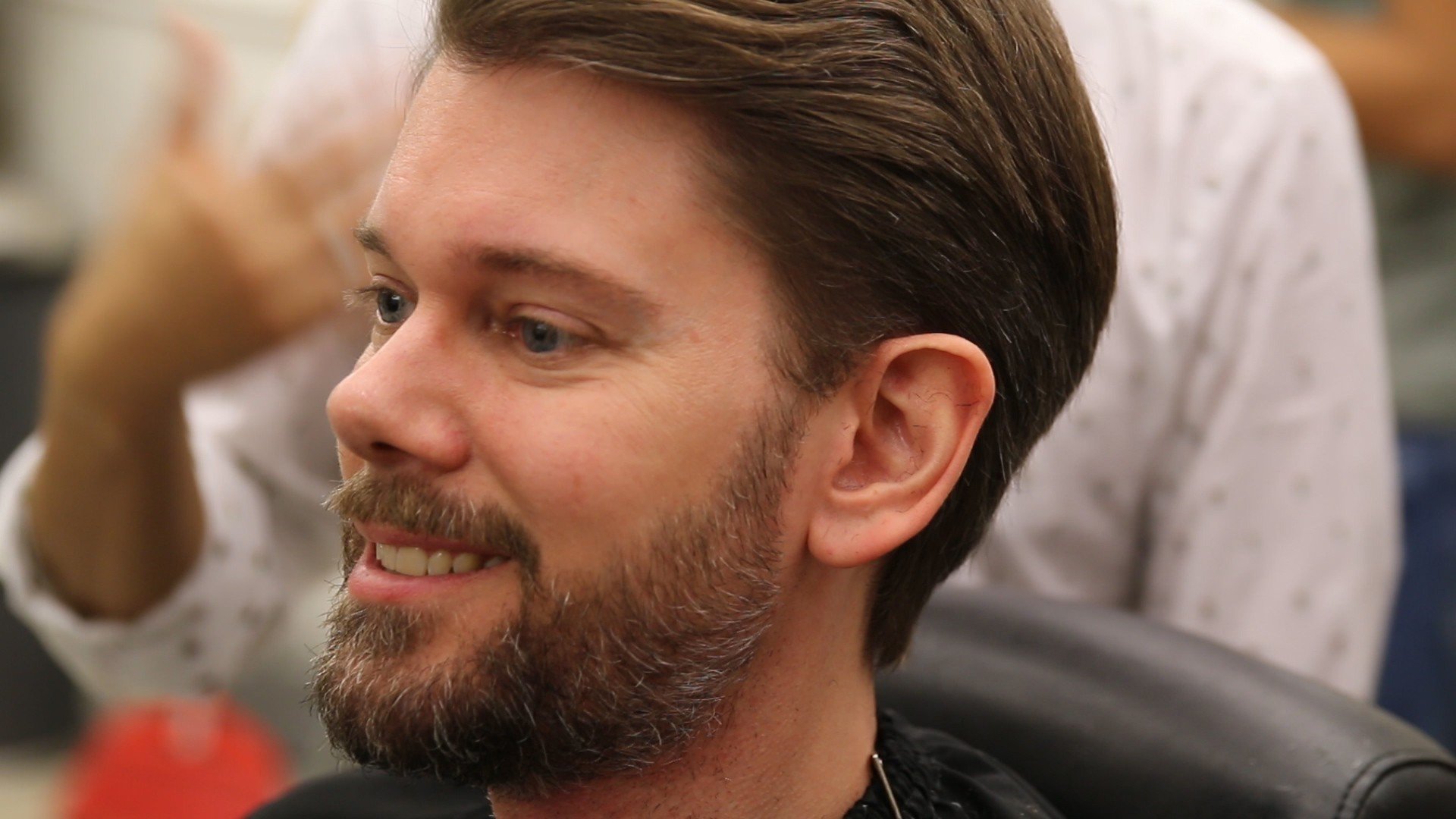 Brian Peach with his beard – before the shaving began at Selvedge Barbers, in Central, Hong Kong