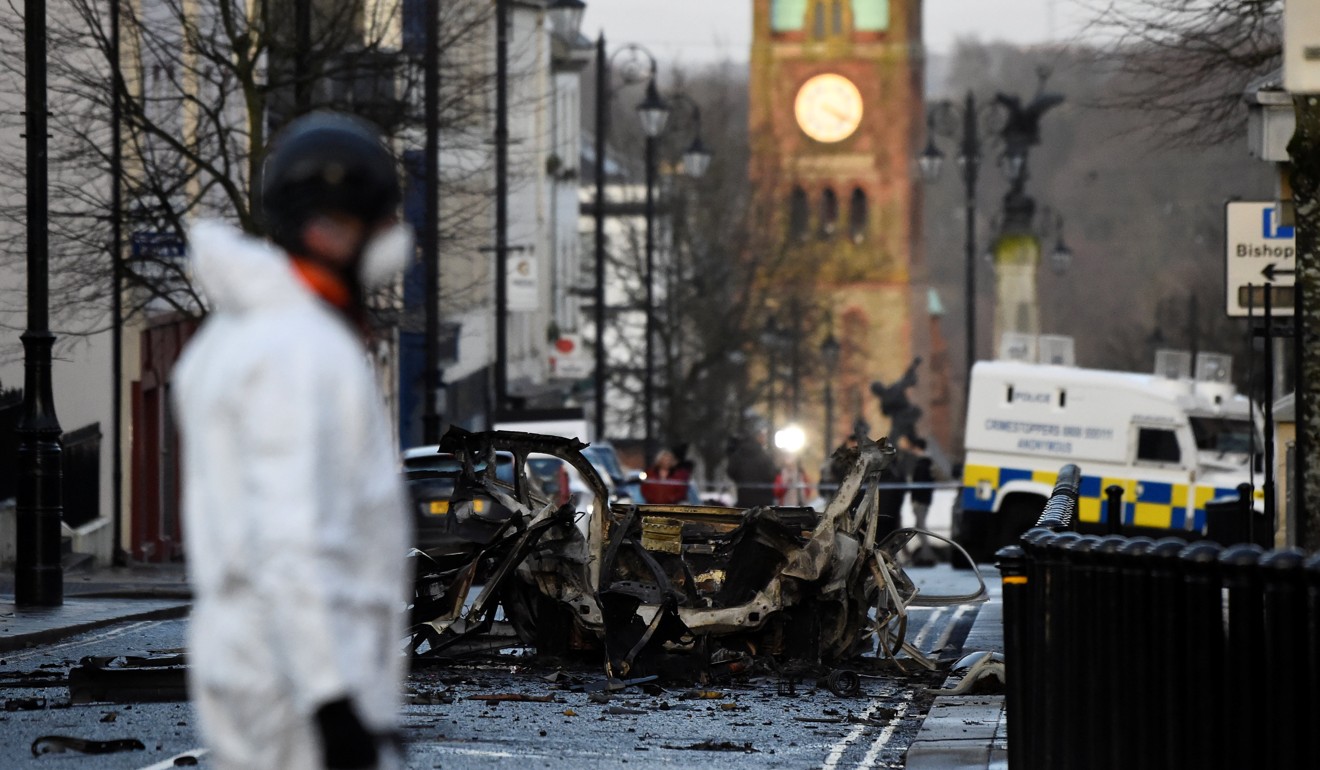 The scene of the suspected car bomb in Londonderry on January 20, 2019. Photo: Reuters
