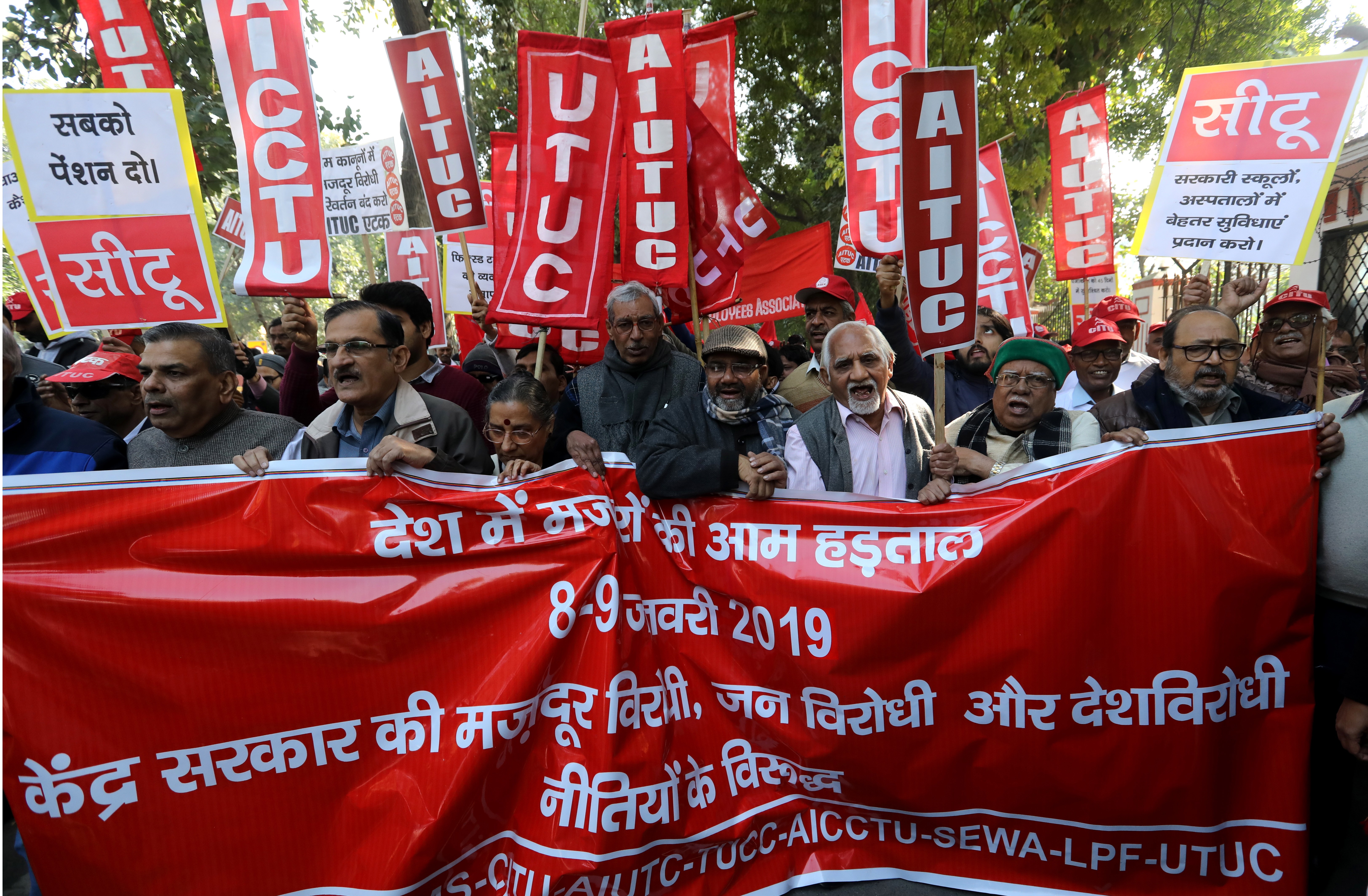 Trade unionists protest in Delhi earlier this month, one of a wave of strikes ahead of this year’s general election. Photo: EPA-EFE