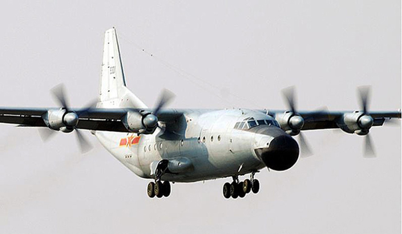 Taiwan’s defence ministry spotted a Shaanxi Y-8 transport plane flying over the Bashi Channel. Photo: Handout