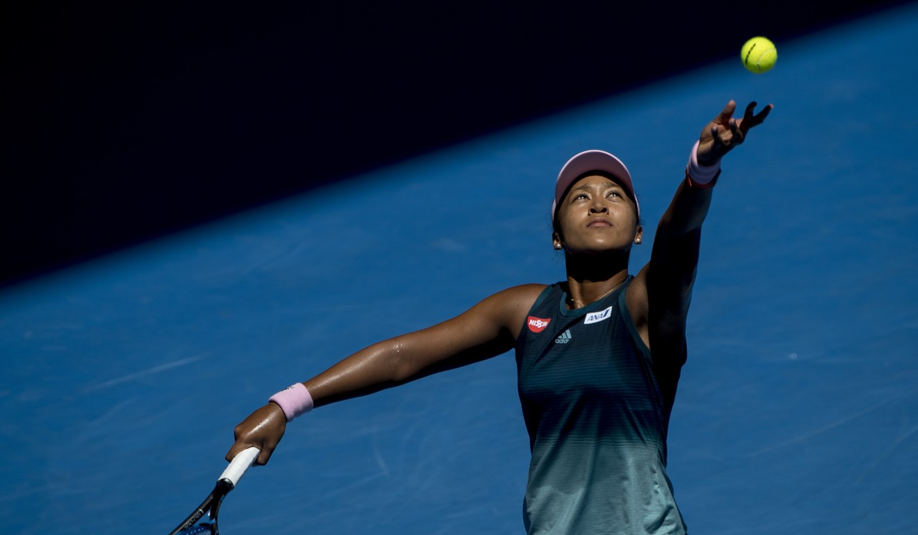Naomi Osaka serves during her women's singles quarter-final match with Elina Svitolina of Ukraine at the 2019 Australian Open in Melbourne on Wednesday. Photo: Xinhua
