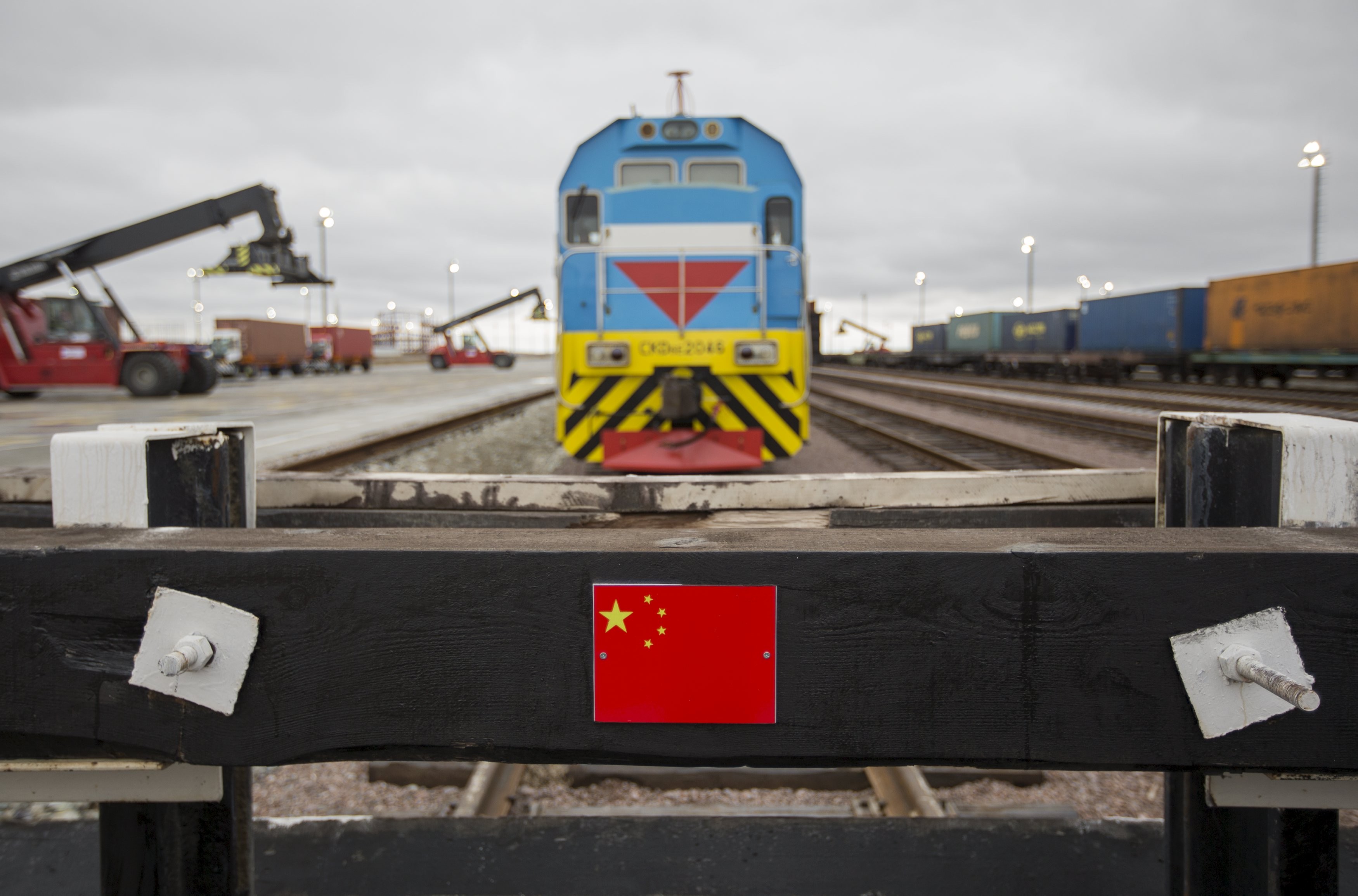 A Chinese flag marks a railway linked to China at the Khorgos border crossing point in Kazakhstan, one of China’s belt and road partners. Photo: Reuters