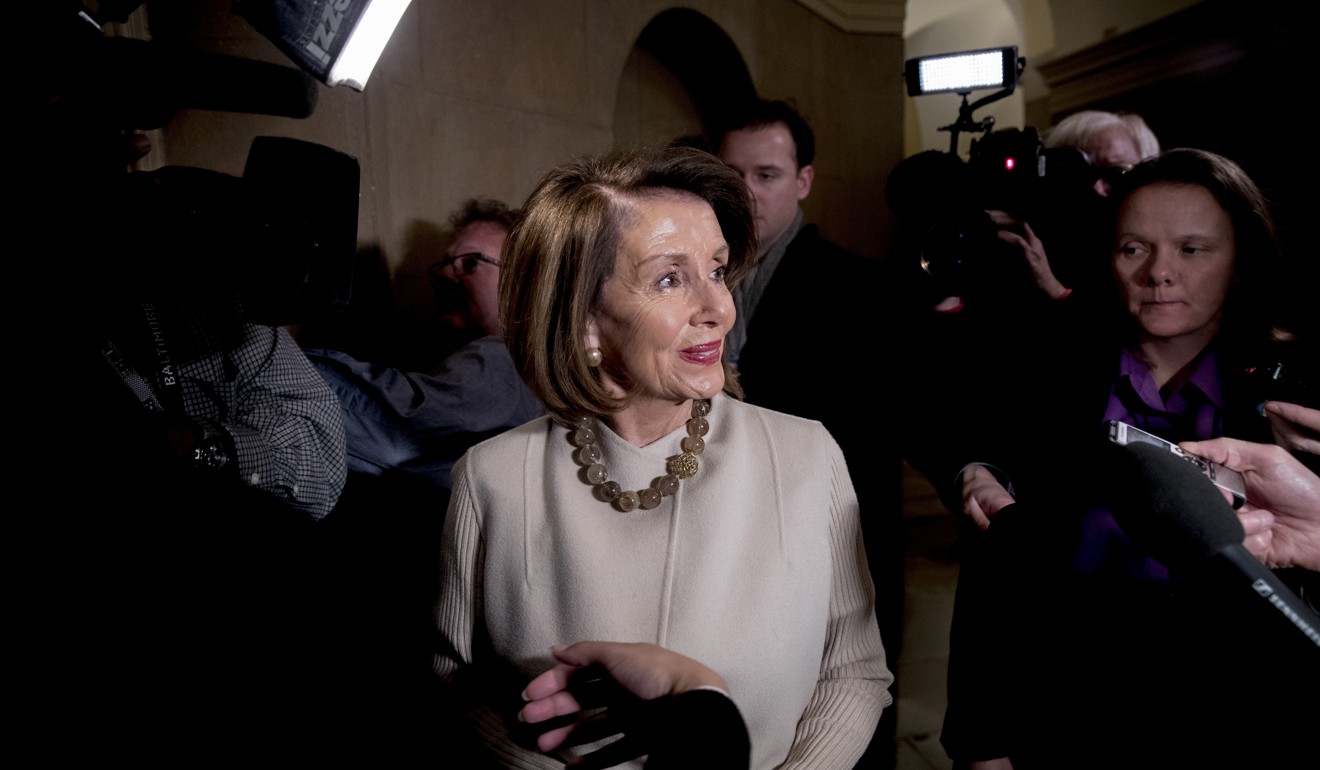 House Speaker Nancy Pelosi of California speaks to members of the news media as she arrives on Capitol Hill on Friday. Photo: AP