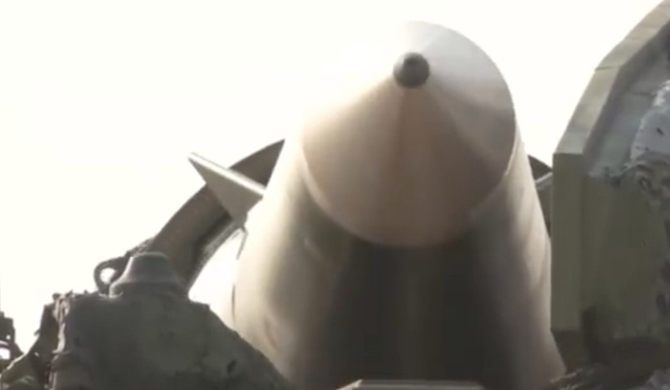 Fin-like flight control surfaces are seen around the missile nose. Photo: Weibo