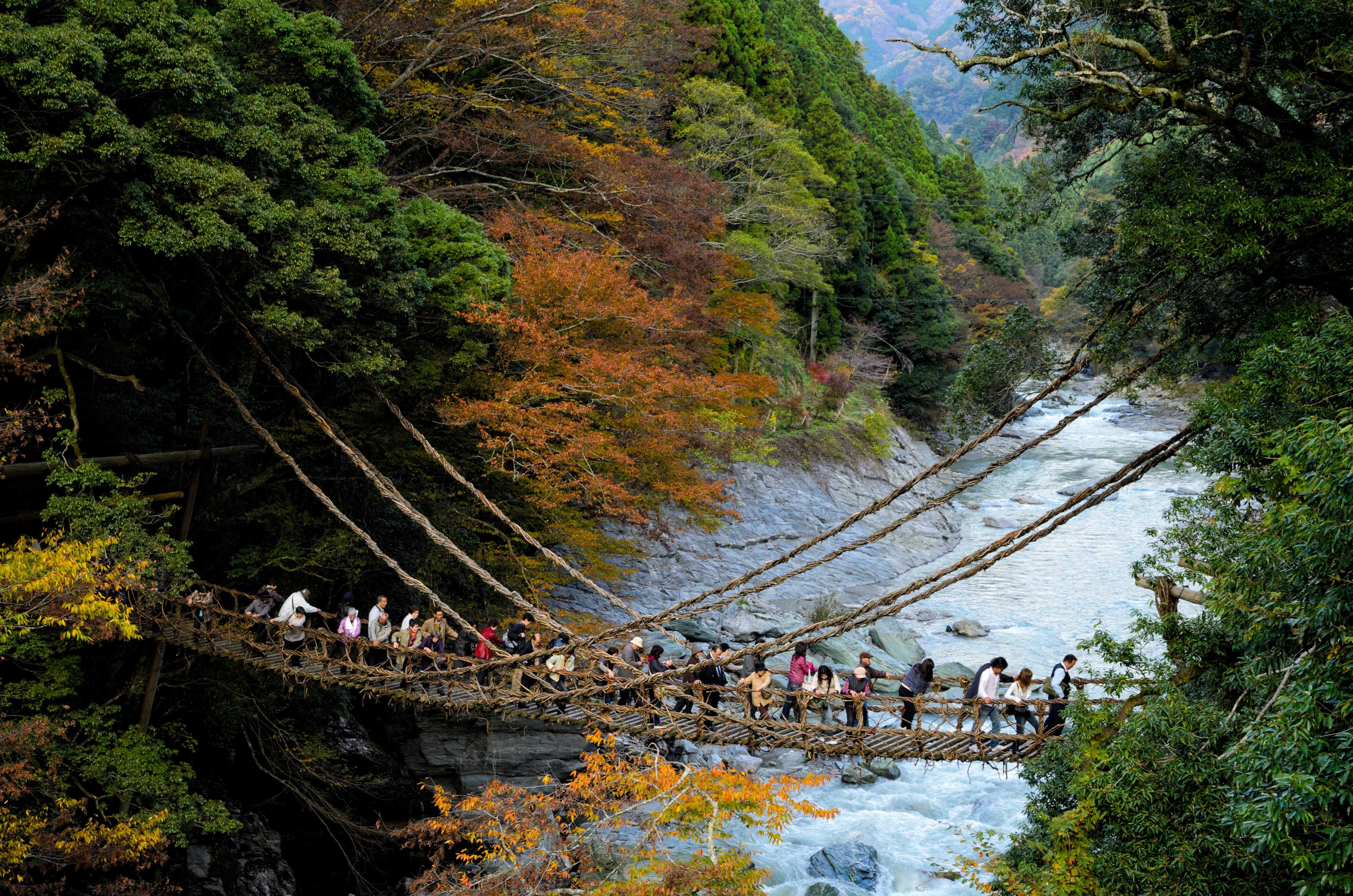 Crossing the few remaining suspended vine bridges in Lya Valley is a breathtaking experience. Photos: Alamy