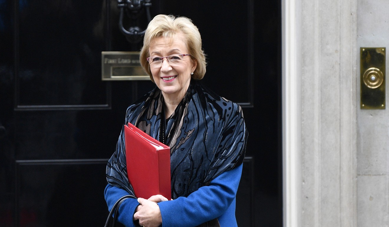 Britain's Leader of the House of Commons Andrea Leadsom leaves Downing Street after a cabinet meeting in London last Tuesday. Photo: EPA
