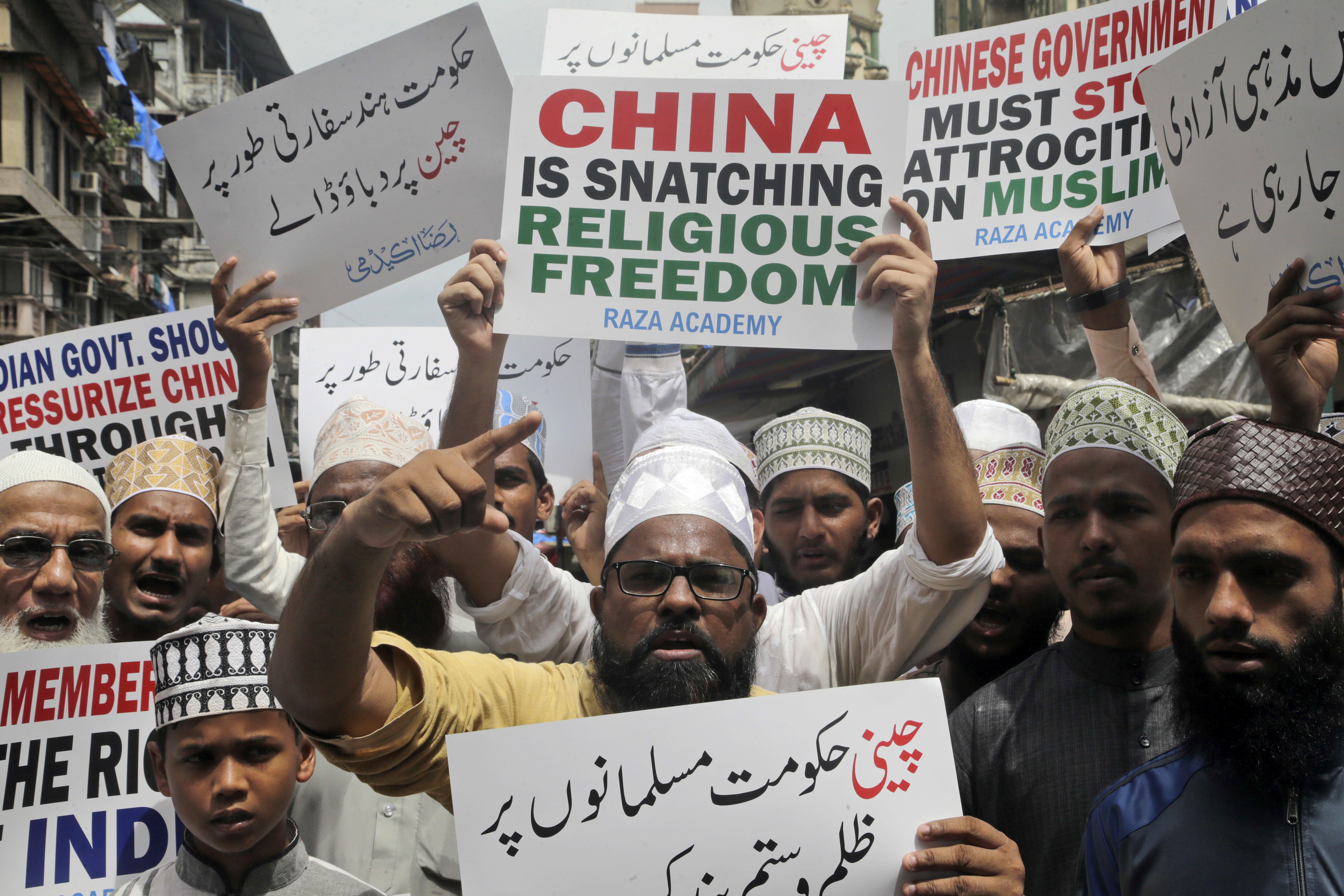 In this file photo, Muslims in Turkey shout slogans in support of Uygurs in detention and political indoctrination centres in China. Photo: AP