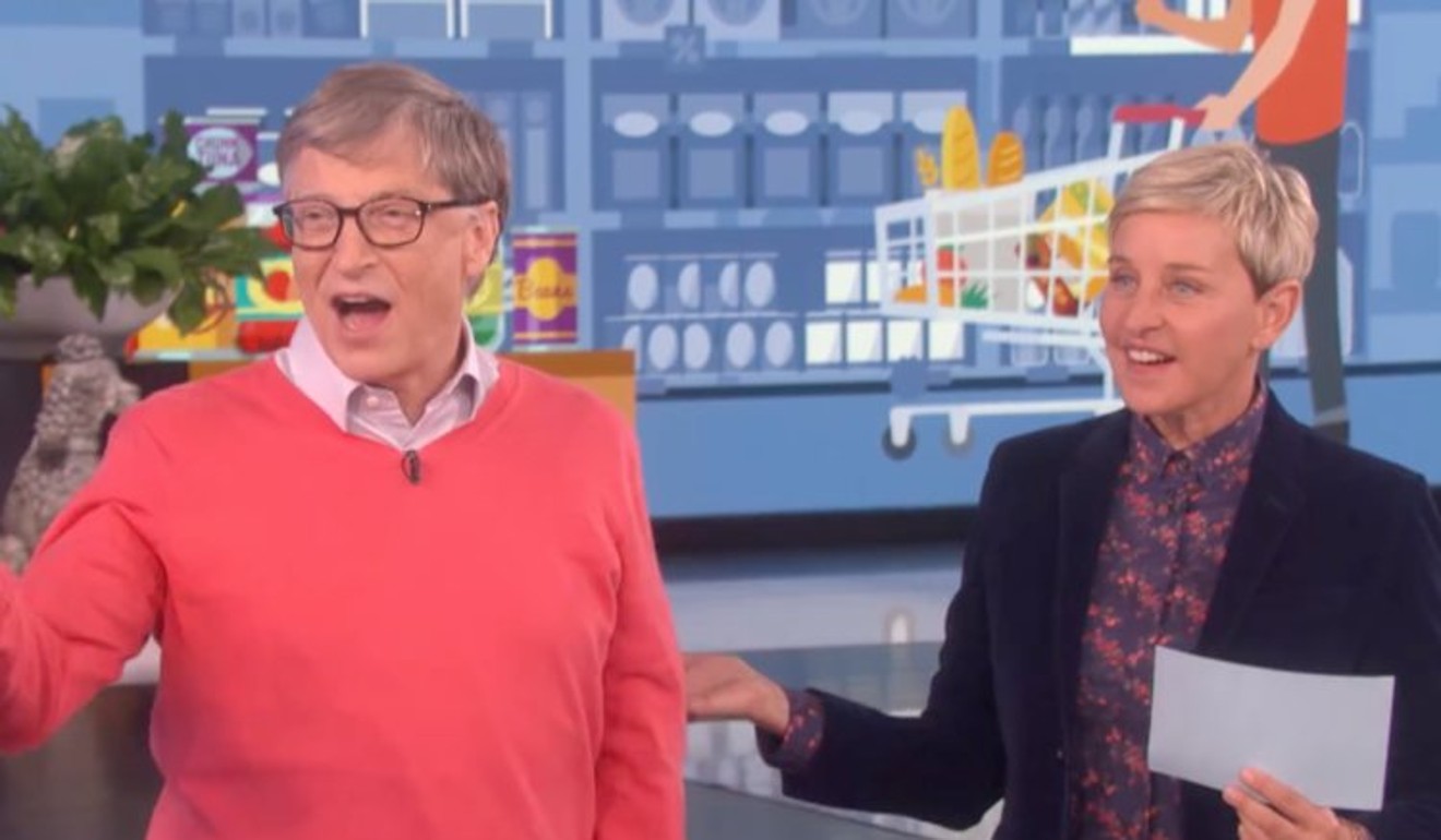Bill Gates with chat show host Ellen DeGeneres. Photo: NBC