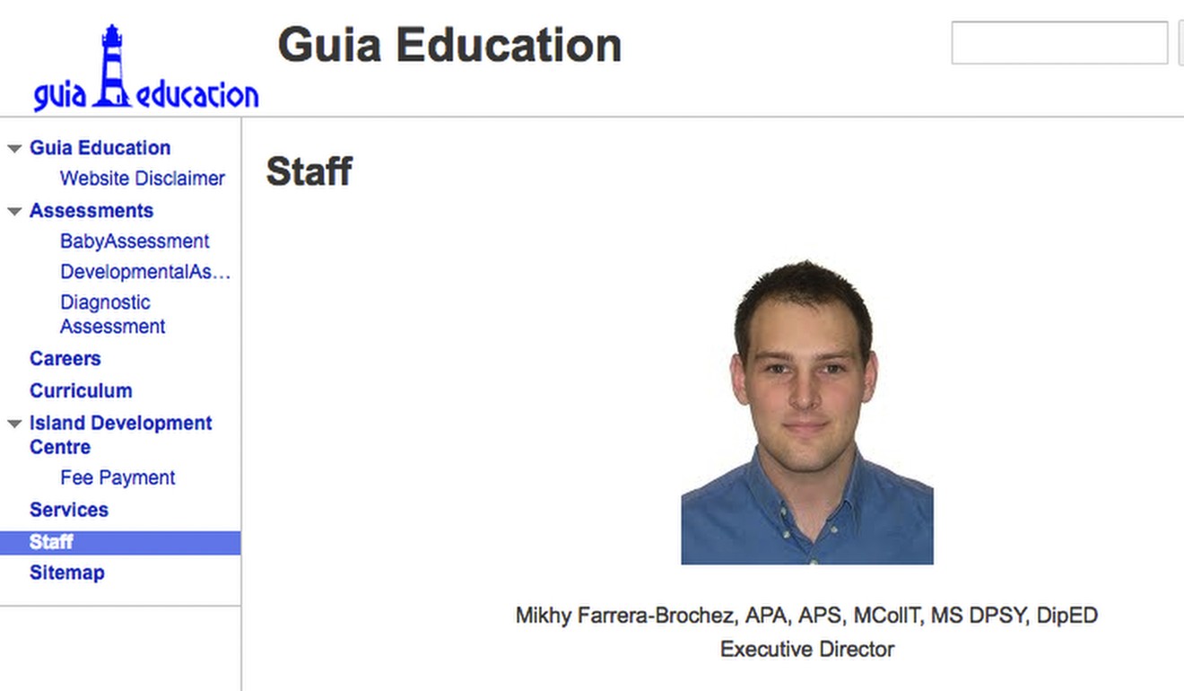 Brochez’s photograph as it appears on the website of Guia Education. Photo: Handout