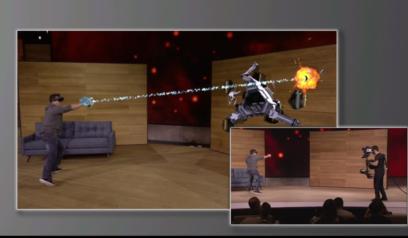 Microsoft’s HoloLens goggles are said to project 3D imagery into your field of view. Photo: Microsoft