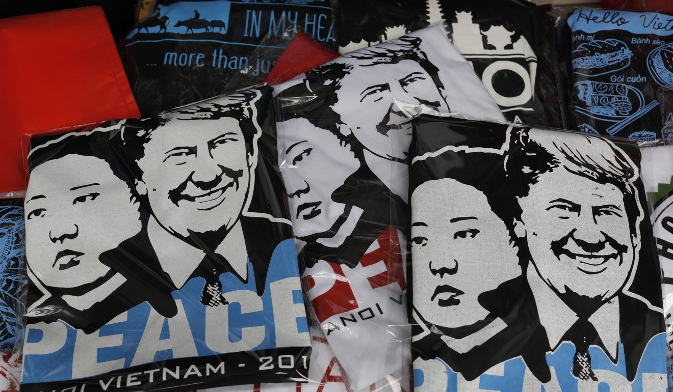 T-shirts with portraits of US President Donald Trump and North Korean leader Kim Jong-un on sale in Hanoi. Photo: AP