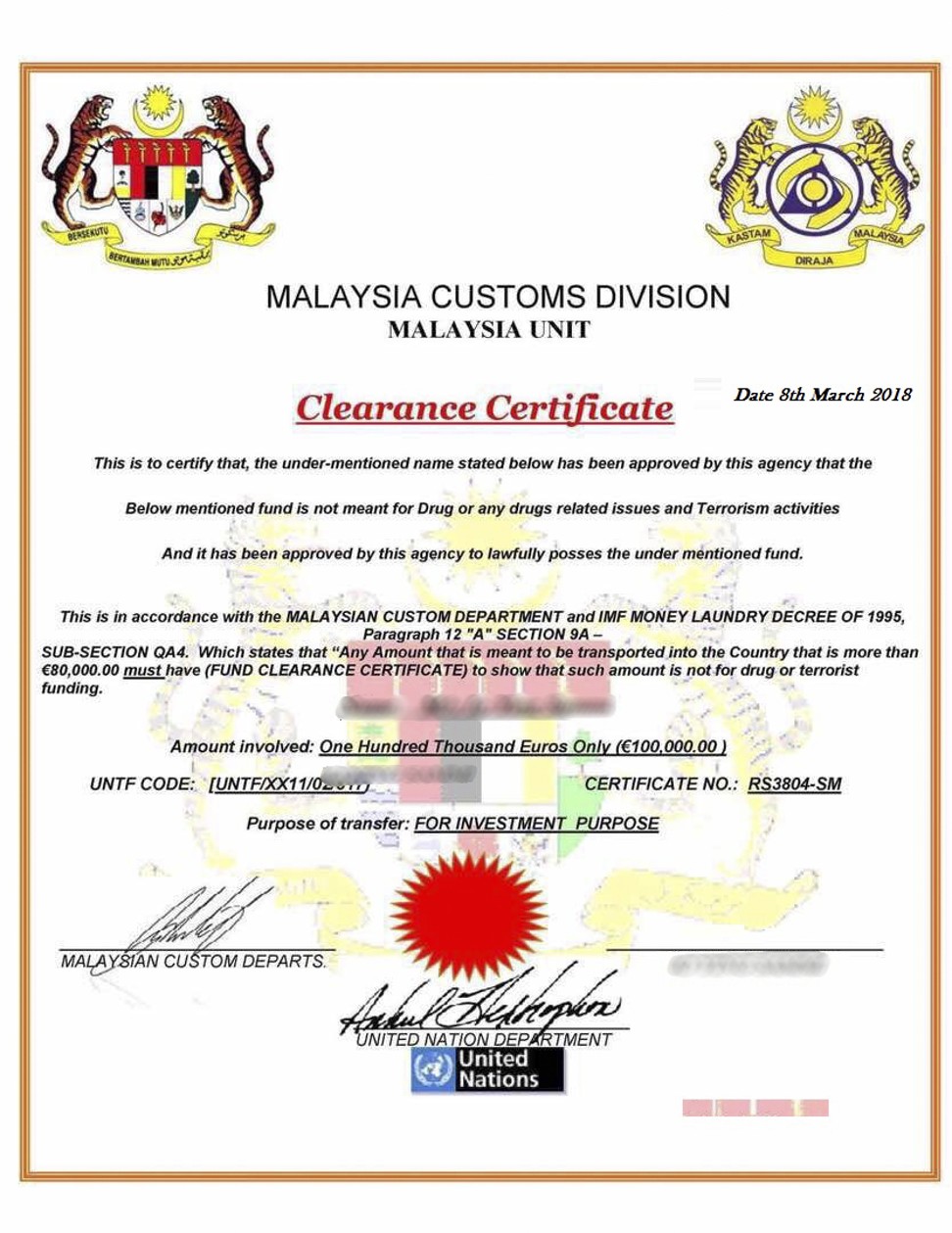 Malaysia Custom Clearance Fee Alison McLean