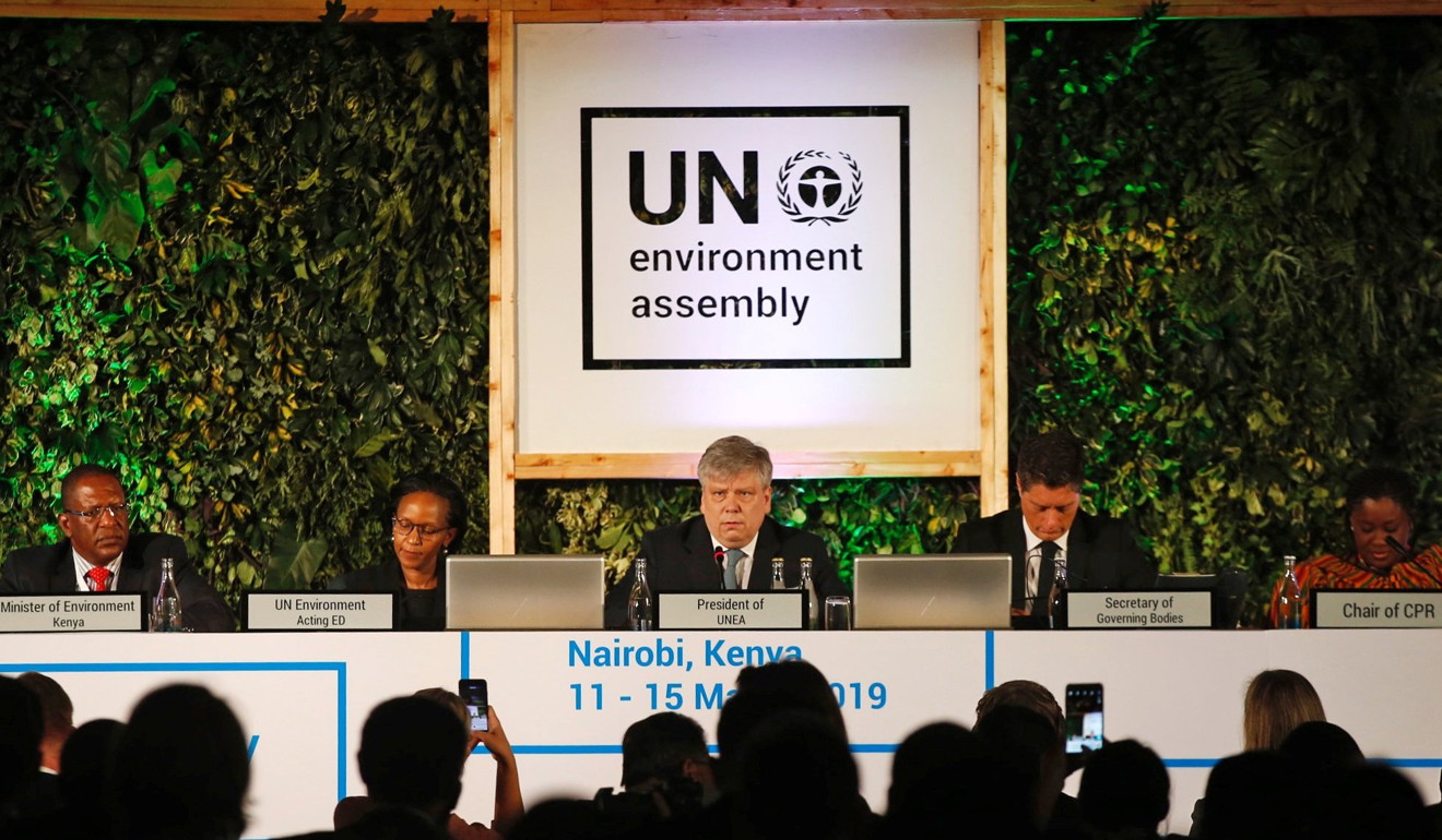 Estonia’s environment minister and president of the UN Environment Assembly Siim Kiisler addresses delegates at the meeting in Nairobi on March 11, 2019. Photo: Reuters