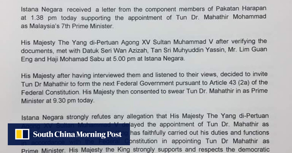 Malaysia Election Mahathir Sworn In As Prime Minister South China Morning Post
