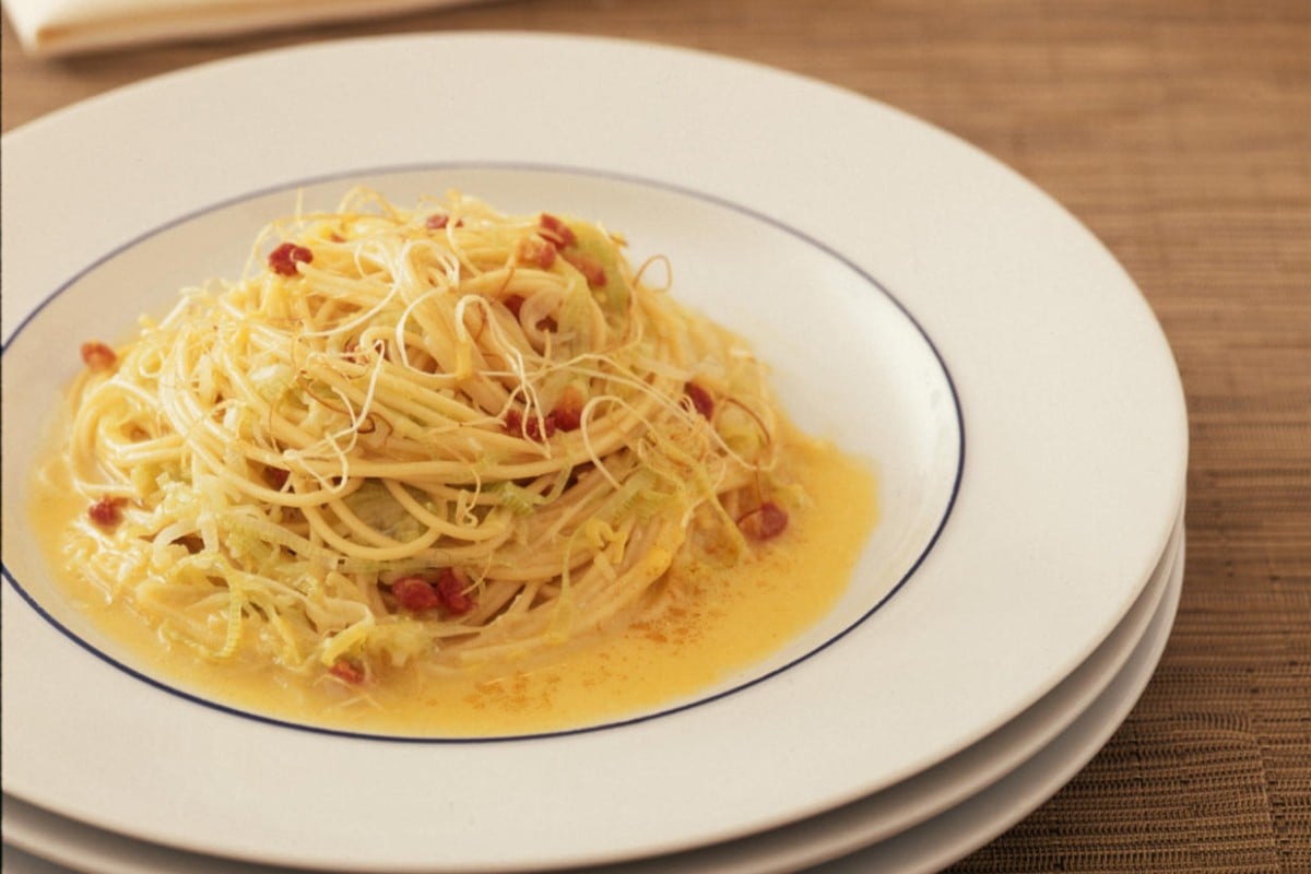 Quick pasta recipe for spaghetti with leeks and pancetta South China