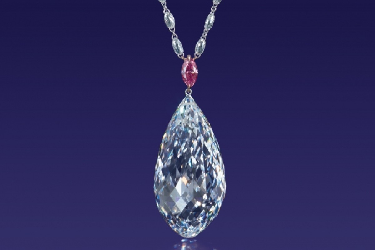 The flawless 75.36 carat briolette-style diamond. Photo: Christie's