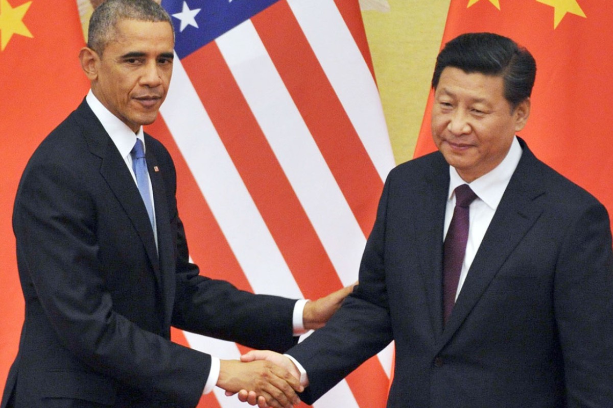 Xi Jinping (right) and Barack Obama attend a joint press conference in Beijing. This year marks the 35th anniversary of the normalisation of diplomatic relations between the US and China. Photo: Kyodo