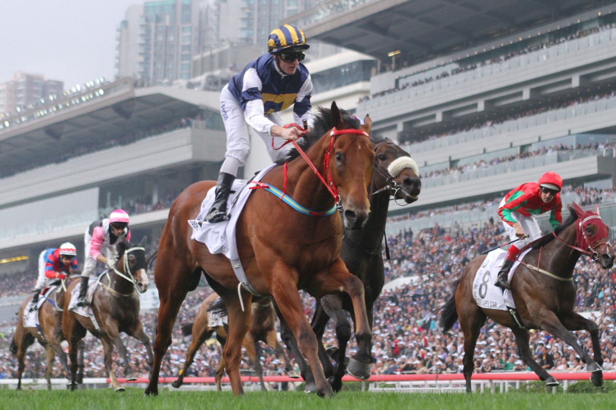 Luger, ridden by Zac Purton, wins the BMW Hong Kong Derby at Sha Tin on March 15. Photos: Kenneth Chan 