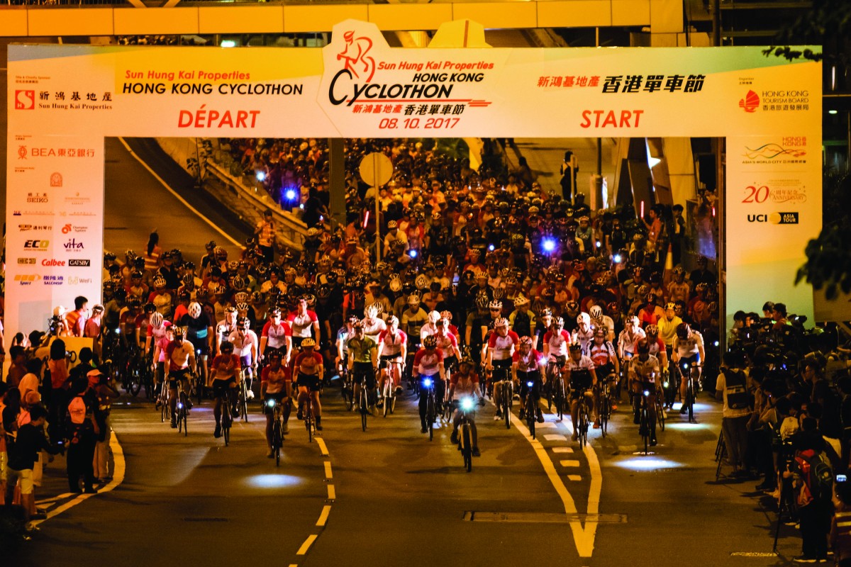 Thousands of International and local cyclists take off for the 50km Ride at the Sun Hung Kai Properties Hong Kong Cyclothon 2017. (Photo: Getty Images)