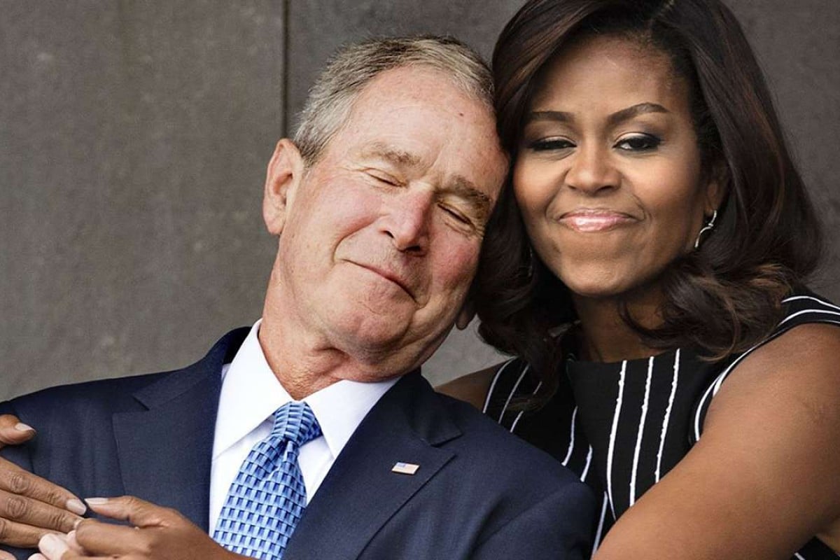 Michelle Obama gives George W. Bush a great big hug and the internet ...
