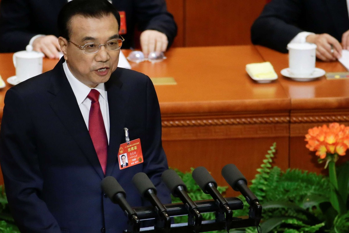 China's Premier Li Keqiang delivers a government work report during the opening session of the National People's Congress in Beijing. Photo: Reuters