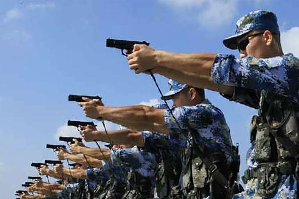 Members of the People’s Liberation Marine Corps take part in training. The role of the marines has traditionally been limited to coastal defence, but an expanded size could see them deployed in greater numbers farther afield.