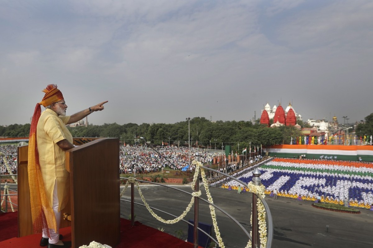 Indian Prime Minister Narendra Modi addresses the nation on the country's Independence Day. Photo: AP