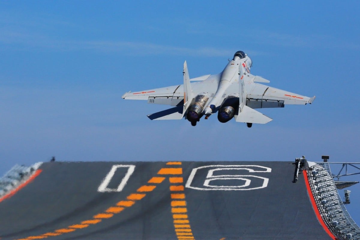 A J-15 fighter jet takes off from the deck of China’s Liaoning aircraft carrier. Improvements to its propulsion system mean the development of a second-generation carrier can now get under way. Photo: Xinhua