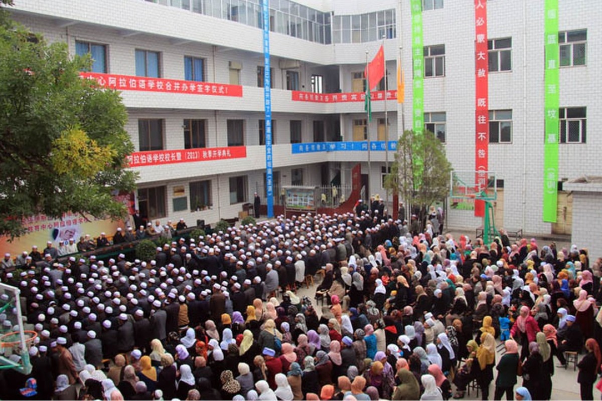 Pingliang Arabic School in Gansu hosts its autumn semester opening ceremony, but the school will not survive beyond the end of December if authorities have their way. Photo: Handout.