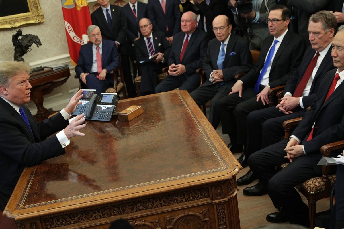 US President Donald Trump speaks to Chinese Vice Premier Liu He in the Oval Office on February 22, when Liu was in Washington for trade talks. Photo: TNS