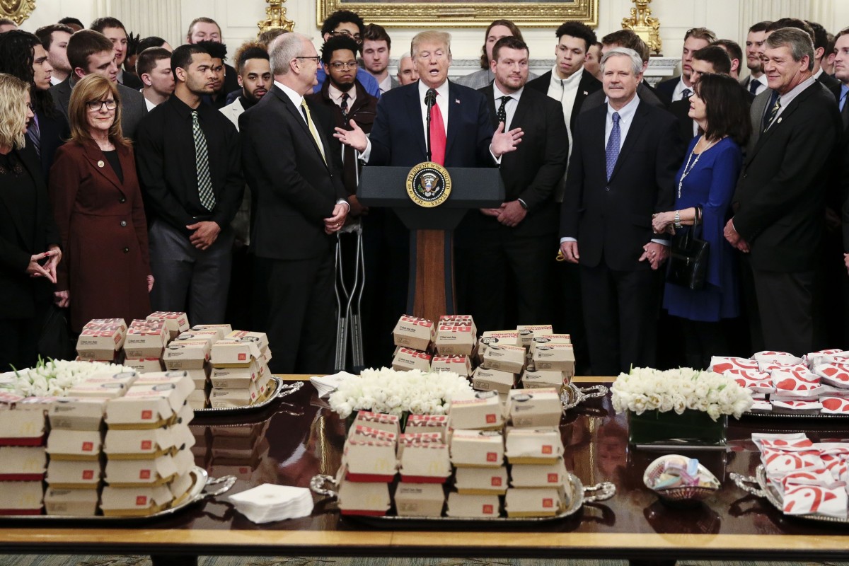 Junk Food Loving Donald Trump Serves Up Mcdonald S On Silver Platters To Football Champs At White House Again South China Morning Post