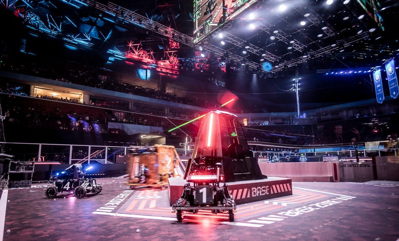 Robots battle it out in the Shenzhen Bay Stadium at RoboMaster 2018. (Picture: DJI via Twitter)