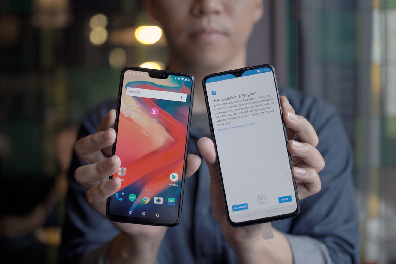 OnePlus 6 on the left, OnePlus 6T on the right