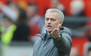 Manchester United manager Jose Mourinho gestures during the Premier League match against Swansea at Old Trafford. Photo: EPA