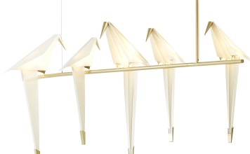 Moooi. The Perch Light Branch lamps, created by London-based architect-designer Umut Yamac, are in synthetic paper, brass and steel, creating a spring vibe. Price on request