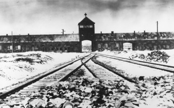 The Auschwitz concentration camp, in Poland, in 1945. Picture: AP