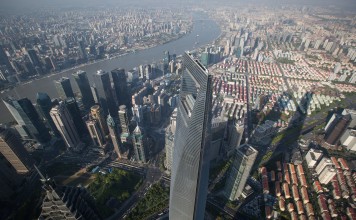 A general view from Shanghai Tower Observation Deck showing Shanghai World Financial Center. Photo: EPA